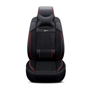 Funda y Cojín de Asiento de Coche de Lujo en Cuero y Seda de Hielo - Diseño Deportivo Universal para Todas las Estaciones, Compatible con Golf, <span class=keywords><strong>Polo</strong></span>, CC - Negro - Product Image 1