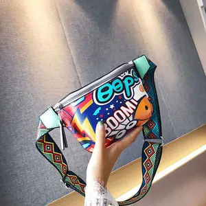 Модная креативная сумка на молнии с широкими плечевыми ремнями, индивидуальная поясная сумка из искусственной кожи с граффити в стиле хип-хоп для женщин