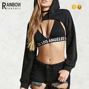 Signore Pullover Palestra Cut-Out Crop Top Con Cappuccio