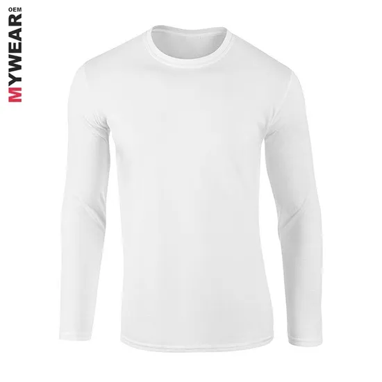 White long sleeve t shirt men 100% cotton preshrunk custom printing crew neck plain jersey
