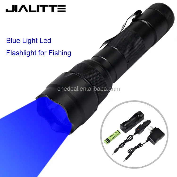 Jialitte F118 एल्यूमिनियम मिश्र धातु नीले प्रकाश आउटडोर शिकार गुफा मछली पकड़ने मशाल टॉर्च का नेतृत्व किया