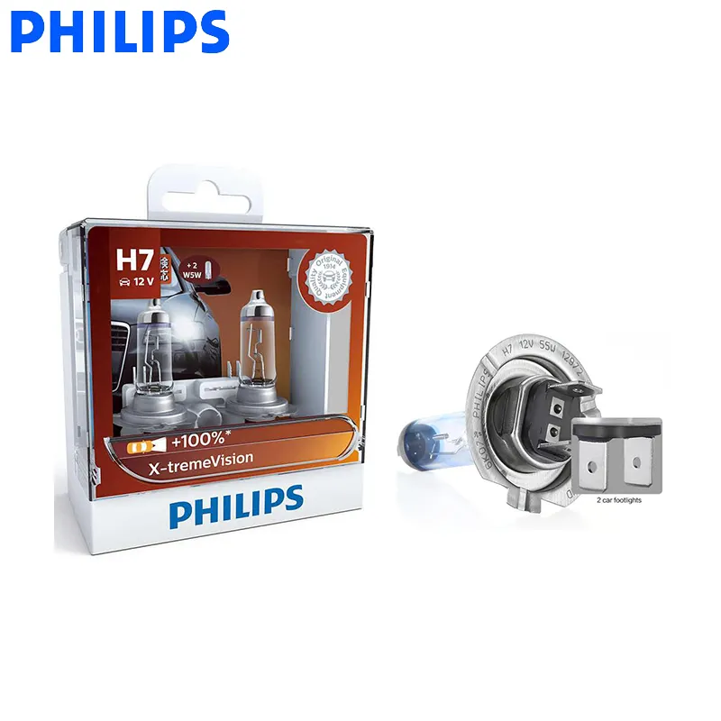 Philips H7 12V 55W PX26d X-treme Vision Car Headlight Bulbs Bright Halogen Lamps ECE Approve 100% More Vision 12972XV S2, Pair