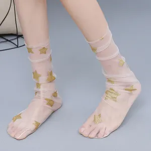 חמוד אופנה סיטונאי גבירותיי שקוף גליטר קיץ גרביים לנשים