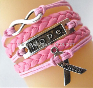 Moda Infinito <span class=keywords><strong>Esperanza</strong></span> Encantos de Cuero Trenzado Pulsera Cinta <span class=keywords><strong>Contra</strong></span> El Cáncer - Product Image 1