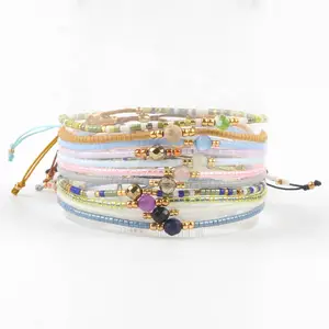 Lanqual pulseira de miçangas europa e américa, importação de miçangas de arroz miyuki, pulseiras feitas à mão, braceletes simples femininos atacado