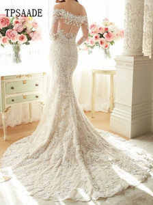 Illusion Appliques <strong>Three</strong> <strong>Quarter</strong> <strong>Sleeve</strong> Mermaid Bridal Gown Offer Shoulder Buttons Chapel Train <strong>Wedding</strong> <strong>Dress</strong> 2025 WF074 - Product Image 2