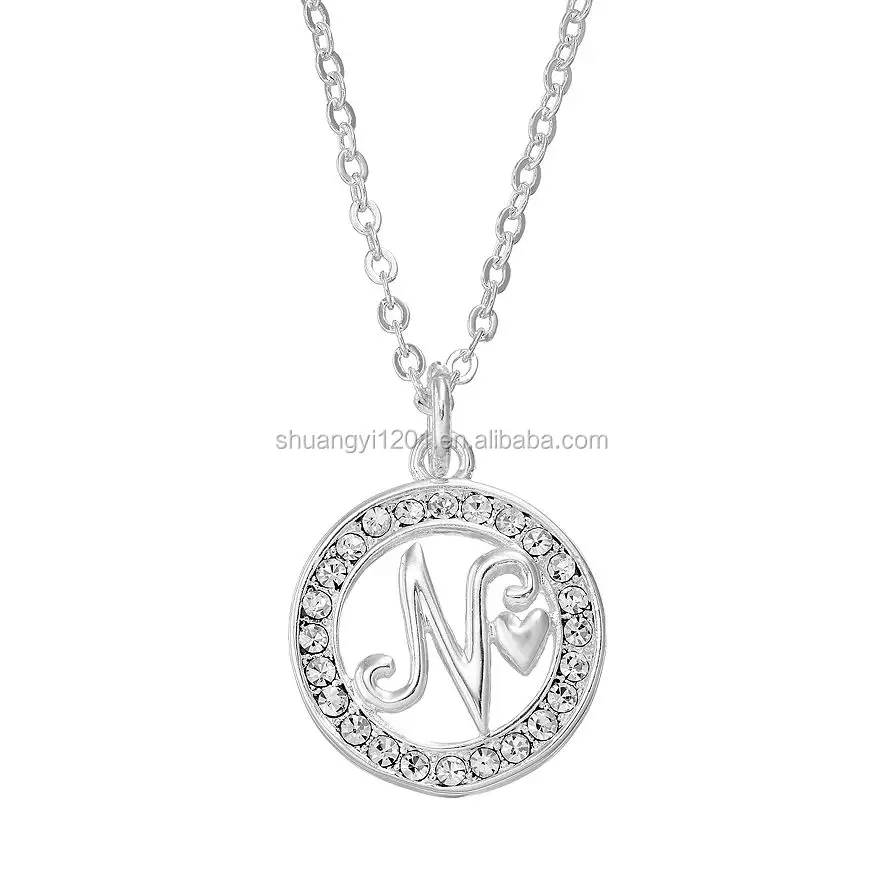 Wholesale Crystal Initial letter n with heart Pendant Necklace
