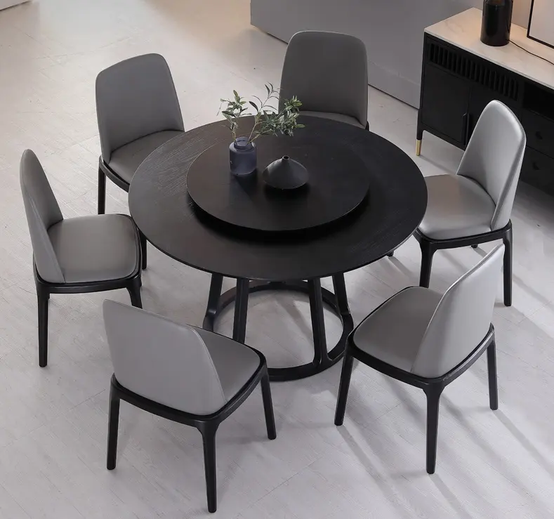 Ensemble table à manger avec 6 chaises pour salle à manger Mobilier design rond en bois Mobilier moderne pour maison Table à manger en bois pour 8 personnes