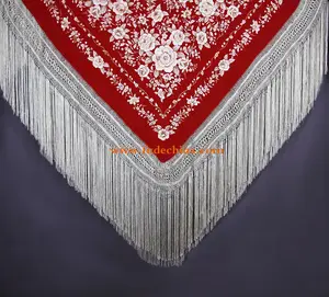 red with golden Manton de Manila spanish flamenco shawls 100% hand made pure silk