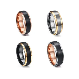 Anello 6/8mm moda opaco finito Mens fascia nero/blu anelli in carburo di tungsteno - Product Image 1