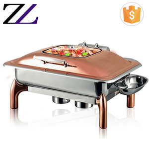 Party Cheving Dish with Glass Lid Hydraulic <strong>Marmites-chauffantes</strong> Buffet Catering Food Warmer Rose Gold Copper Chaffing Dish