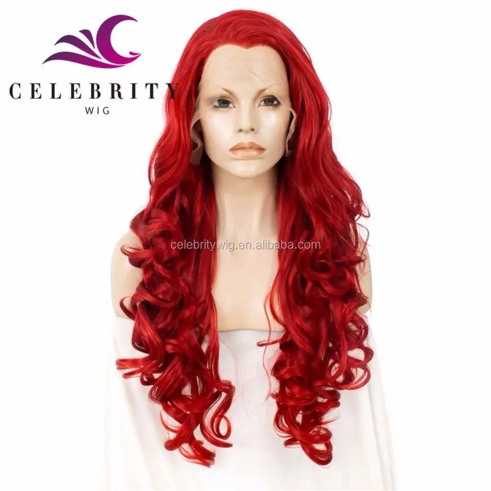 Peluca roja de encaje frontal para mujeres blancas, pelo sintético de primera calidad, precio al por mayor