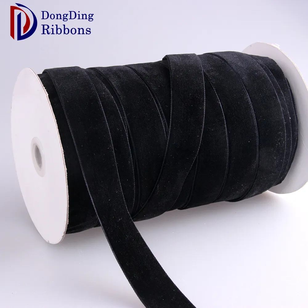 High quality wholesale 1.5cm wide black none elastic single face velvet tape ribbon