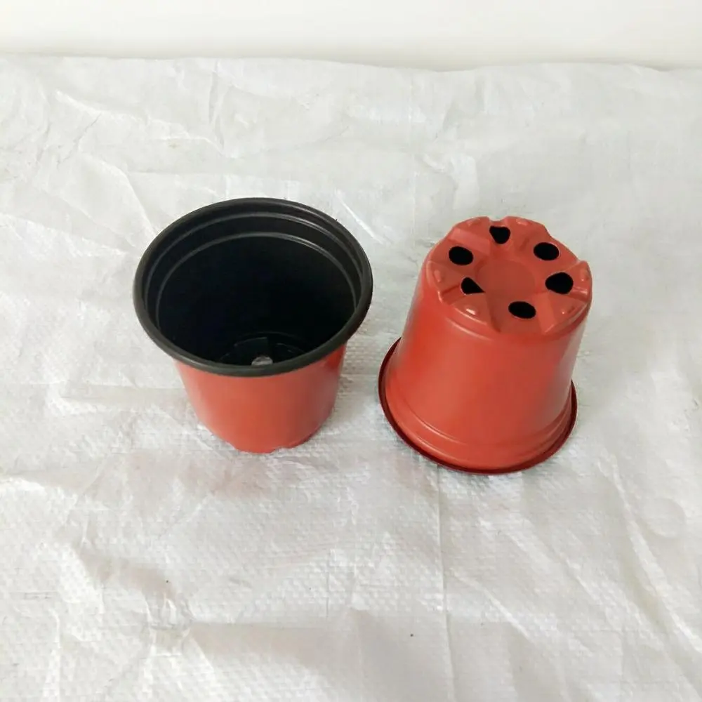 Harga Murah PP Plastik 4.7 "12 Cm Pot Pembibitan untuk Bunga Ganda Di Dalam Hitam Di Luar Pot Bunga Merah dari Produsen Grosir