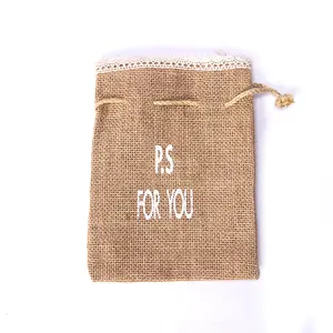 Promotional Natural Jute Tea Pouches Drawstring Burlap Bag for Gift Package