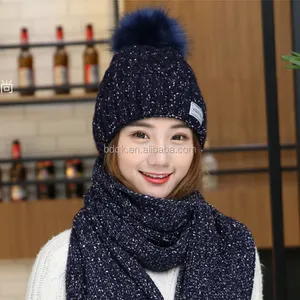 New Arrival Knit Beanie Fashion Winter Hat And Scarf Set For Women