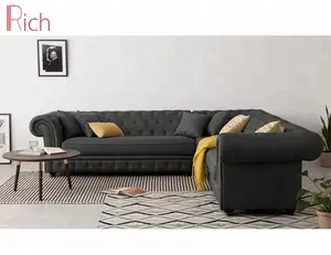 Gri kumaş kadife rulo kolu tepeli köşe kanepe İtalyan modern yeni tasarım köşe L şekli kanepe