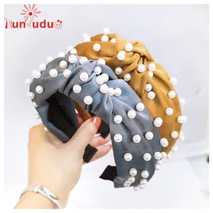 RFD Wholesale Korea Fashion Womens Hair Accessories Head Band Custom Women Fabric Tie Knot Pearl Plastic Headband For Girls