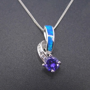 925 Sterling Silver Blu Opale di Fuoco con Tanzanite Pendente Della Collana - Product Image 1