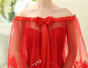 Тонкие кружева свадебное болеро Элегантные Короткие вечерние накидки, комплект с кофтой красного цвета для женщин с запахом