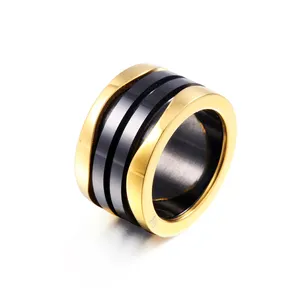 Groothandel Luxe Sieraden Ringen Mannen Vrouwen Zwart Wit Keramische Goud Zilver Plating Paar Ring Rvs Wedding Band Ring