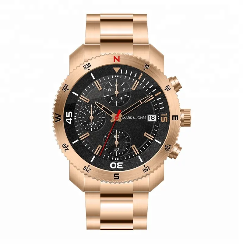 HS-0361 caixa de relógio de pulso dourado, tamanho do logotipo personalizado 42mm, charme rosa dourado aço inoxidável multifuncional moda clássico, relógios masculinos