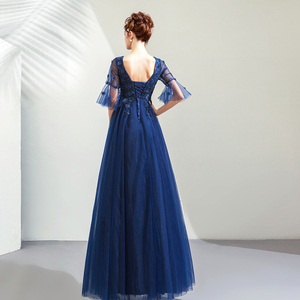 2019 primavera nuovi abiti da sera Sexy <span class=keywords><strong>con</strong></span> scollo a V Sexy blu Navy <span class=keywords><strong>mezza</strong></span> <span class=keywords><strong>manica</strong></span> <span class=keywords><strong>lunghi</strong></span> abiti da sera in Tulle <span class=keywords><strong>con</strong></span> paillettes - Product Image 3