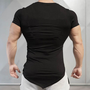 Wholesale Men's <strong>Funny</strong> Plain Muscle Bodybuilding Clothing Irregular Fitness Workout Training Black V-neck Short Sleeve Gym <strong>Tshirt</strong> - Product Image 3