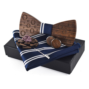 Un ensemble de 5 nœuds <span class=keywords><strong>papillon</strong></span> en <span class=keywords><strong>bois</strong></span> avec pochette - Product Image 1