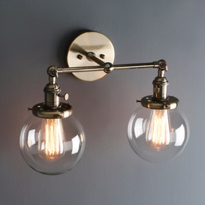 Vintage Loft Globo di Vetro Doppie Teste <span class=keywords><strong>Applique</strong></span> <span class=keywords><strong>Parete</strong></span> Retrò Palla vetro Lampada <span class=keywords><strong>Parete</strong></span> E27 Edison Lampada infissi - Product Image 4