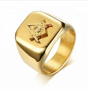 美国尺寸金色加粗定制私章共济会的不锈钢戒指