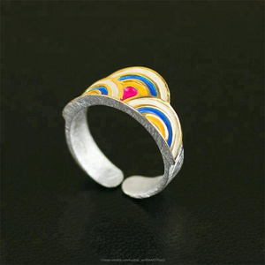 Unici fatti a mano Rosy Nube 925 d'argento dello smalto anello - Product Image 3