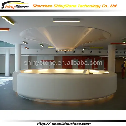 Mobiliário moderno arredondado superfície sólida/mármore artificial circular recepção mesa