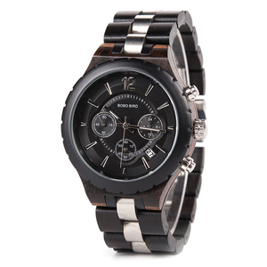 Watch Custom Logo Accept Customized BOBO BIRD Luxury Chronograph Wood Watch Custom Logo Perfect Combination With Steel And Wood