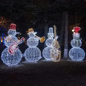 Outdoor commercial grade 3D LED Christmas wire frame snowman light up sculptures of snowman for Christmas displays