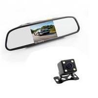 Monitor de Espejo Retrovisor para Auto de 4.3 Pulgadas, Impermeable IP67, con Asistente de Estacionamiento, Visión Nocturna LED y Cámara de Reversa