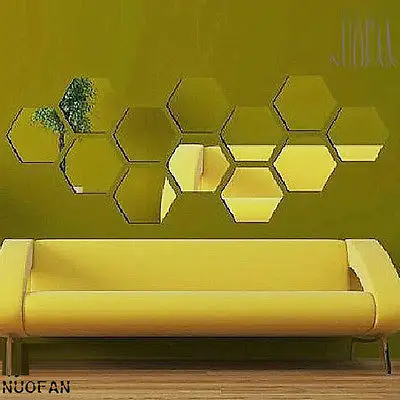 Acrylic modern DIY hexagon Removable Furniture decoration mirror Wall Sticker