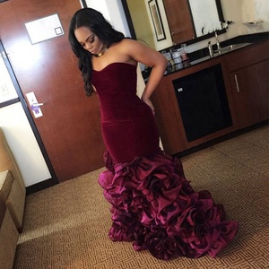Robe de soirée longue rouge bordeaux pour femme, tenue de luxe, grande taille, à volants, 2015 - Product Image 4