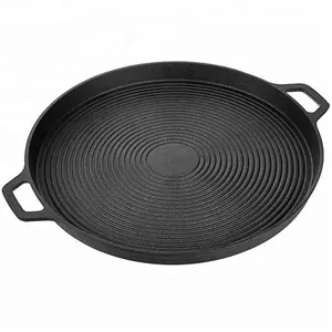 Cast Iron Round Pre-seasoned Cake Pizza Pan Paella Pan With Grill Bottom