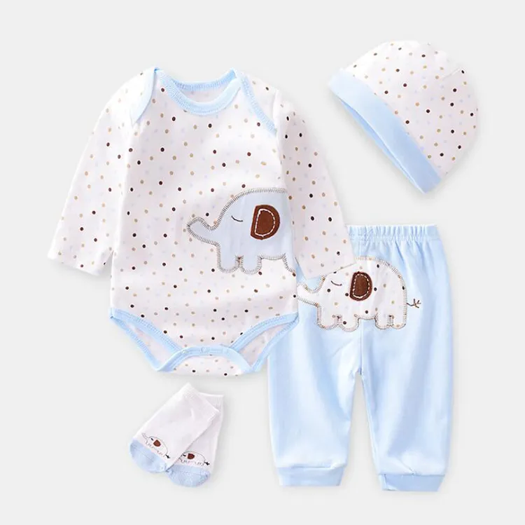 Cheap price longsleeve 100% cotton baby wear with baby bibs and socks Breathable combed cotton newborn baby clothes set