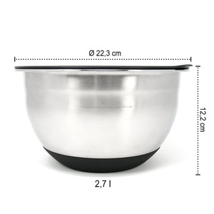 Ensaladera, bol, cuenco de acero inoxidable, 24 cm de diámetro, antideslizante con tapa y 3 ralladores para verdura - Product Image 4