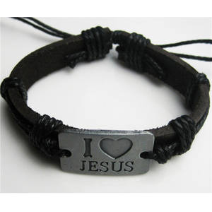 Bracelet en alliage de cuir Vintage Punk <span class=keywords><strong>Rock</strong></span> Strap Bracelet Bracelet ÉCHANTILLON GRATUIT Croire Foi Prière Croix KIB008 - Product Image 2