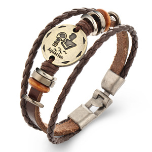 <span class=keywords><strong>Bracciale</strong></span> in pelle stile classico con <span class=keywords><strong>segno</strong></span> <span class=keywords><strong>zodiacale</strong></span> <span class=keywords><strong>bracciale</strong></span> in lega di metallo con ciondolo <span class=keywords><strong>zodiacale</strong></span> per uomo e donna - Product Image 6