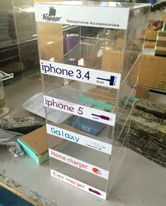 Armario acrílico de 5 niveles para teléfono móvil, estante de exhibición de material acrílico transparente con cerradura, venta al por mayor