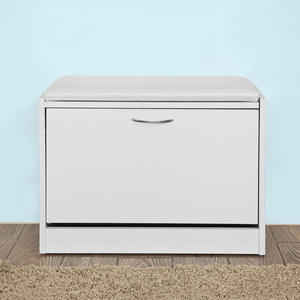 Modern <strong>White</strong> Comfortable Bench <strong>Shoe</strong> Rack Storage Cabinet with 3 <strong>Shelves</strong> Easy Assembly Panel Wooden Living Room Furniture - Product Image 3
