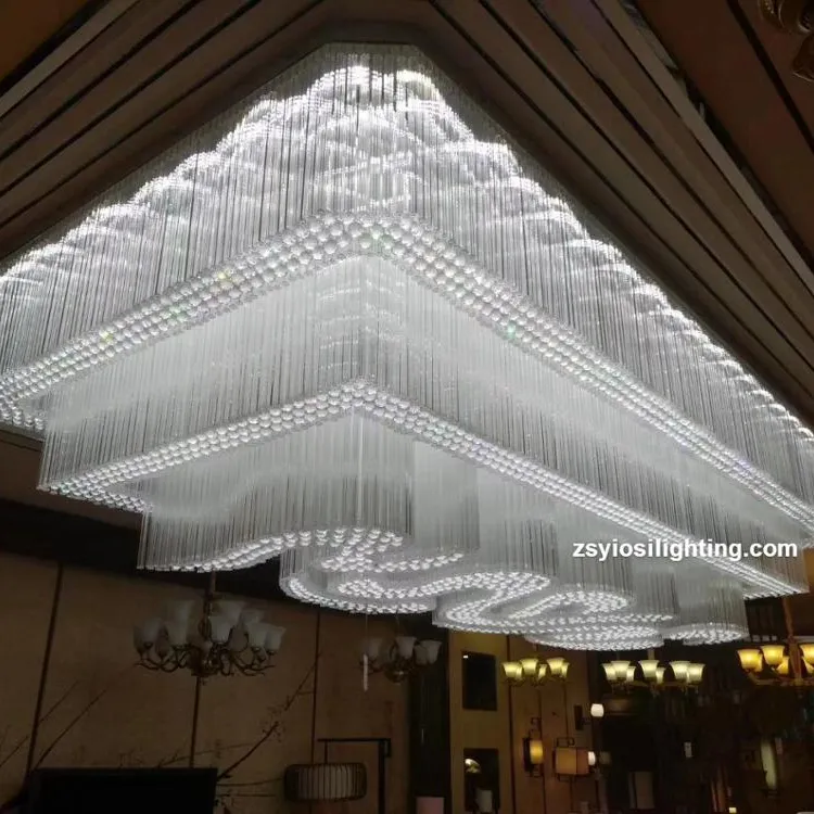 فندق مخصص مشروع كبير كريستال الثريا LED تركيبة إضاءة لوبي الفندق داخلي كبير قاعة أضواء السقف