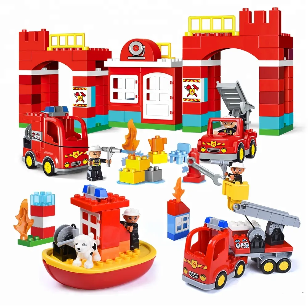 Konstruksi 19 ~ 109 Buah Mainan Blok Bangunan Edukasi Seri Pemadam Kebakaran Kota Blok Besar