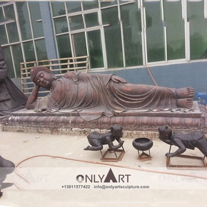 Yüksek kaliteli el işi tapınak heykel yaşam boyutu uzanmış bronz buda heykeli - Product Image 2