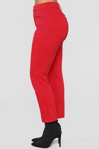 Yüksek bel toptan fantezi erkek arkadaşı Fit kırmızı Denim yeni Model kot kadın - Product Image 5