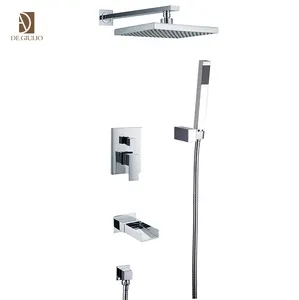 Top fornecedor in-wall cachoeira e chuvas banheiro torneira do chuveiro termostática set 3 way torneira